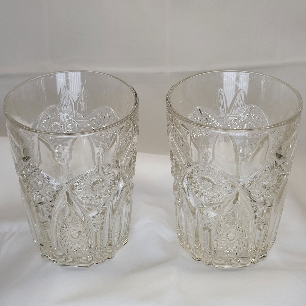 Cut Pattern‎ Glass Tumbler Juice Glass Cup Drinkware MCM Hollywood Regency Vtg